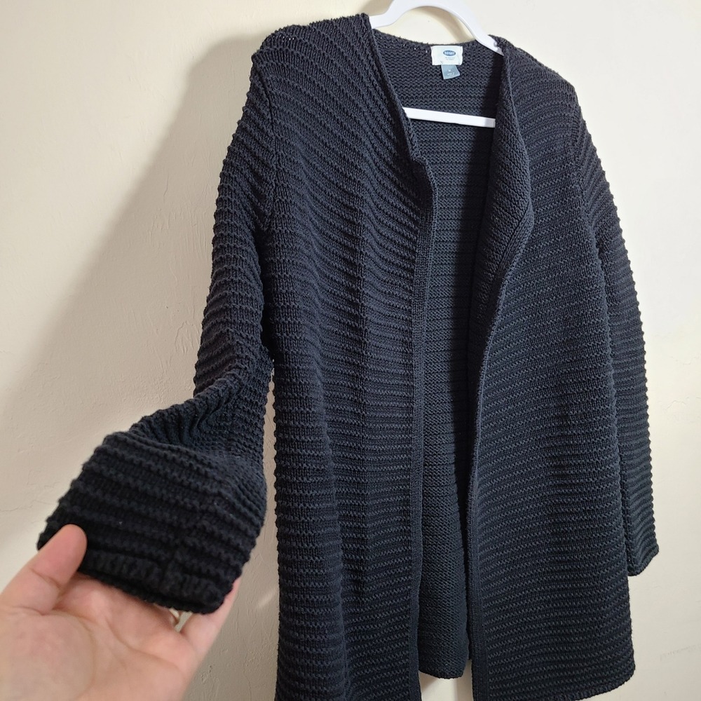 Old Navy Black Chunky Ribbed Knit Cardigan M Longline Old Minimalist Scandi Noir - Picture 3 of 8